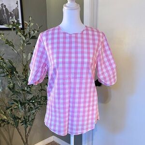 Banana Republic Pink & White Gingham Short Sleeve Top